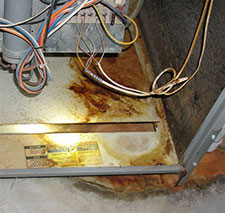 An example of water damage from leaking condensation from a home air conditioner